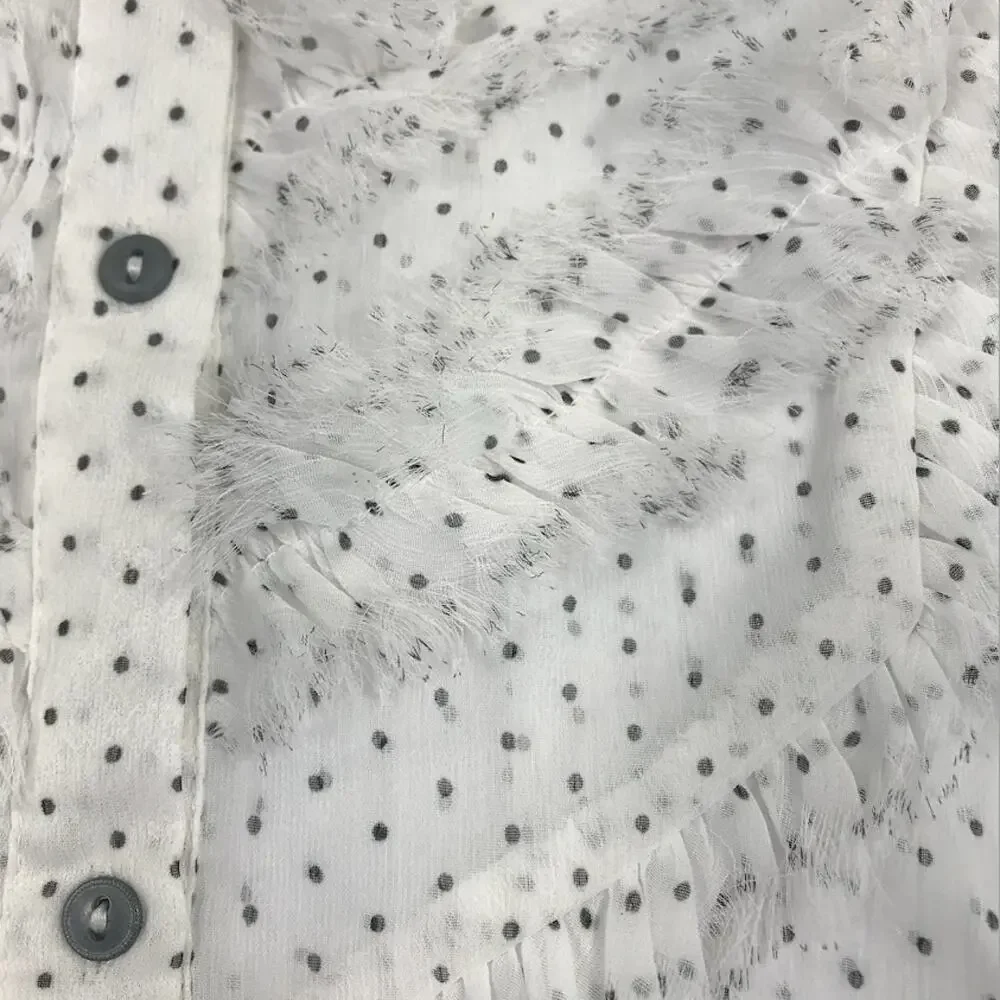 FREE PEOPLE Polka Dot Chiffon Sheer Tux Top Sz M White/Black Boho Retro Coastal